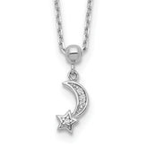 Sterling Shimmer Sterling Silver Rhodium-plated 4 Stone 16 inch Moon and Star CZ Necklace with 2 inch extender